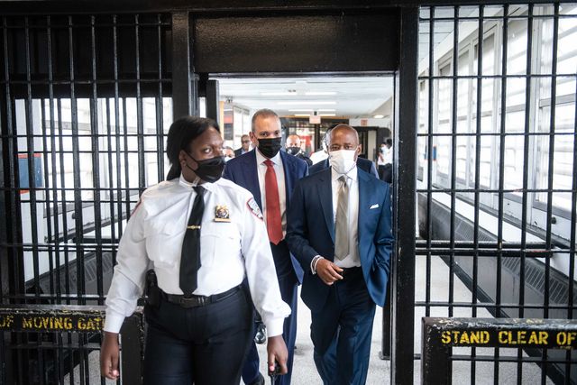 Mayor Eric Adams and Corrections Commissioner Louis Molina at Rikers Island in July.